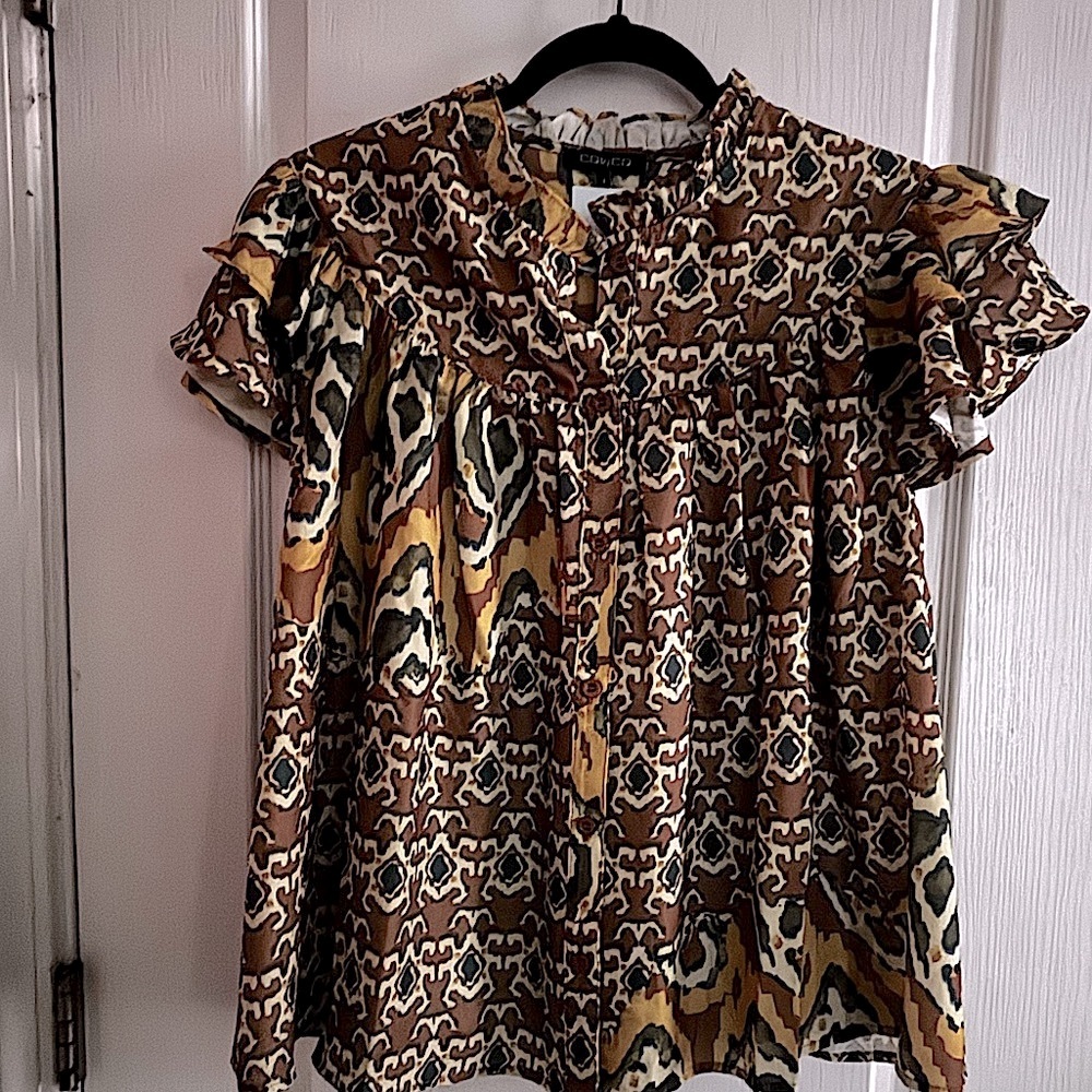 Cq by Cq Minnoe Brown and Yellow Patterned Women's Top!